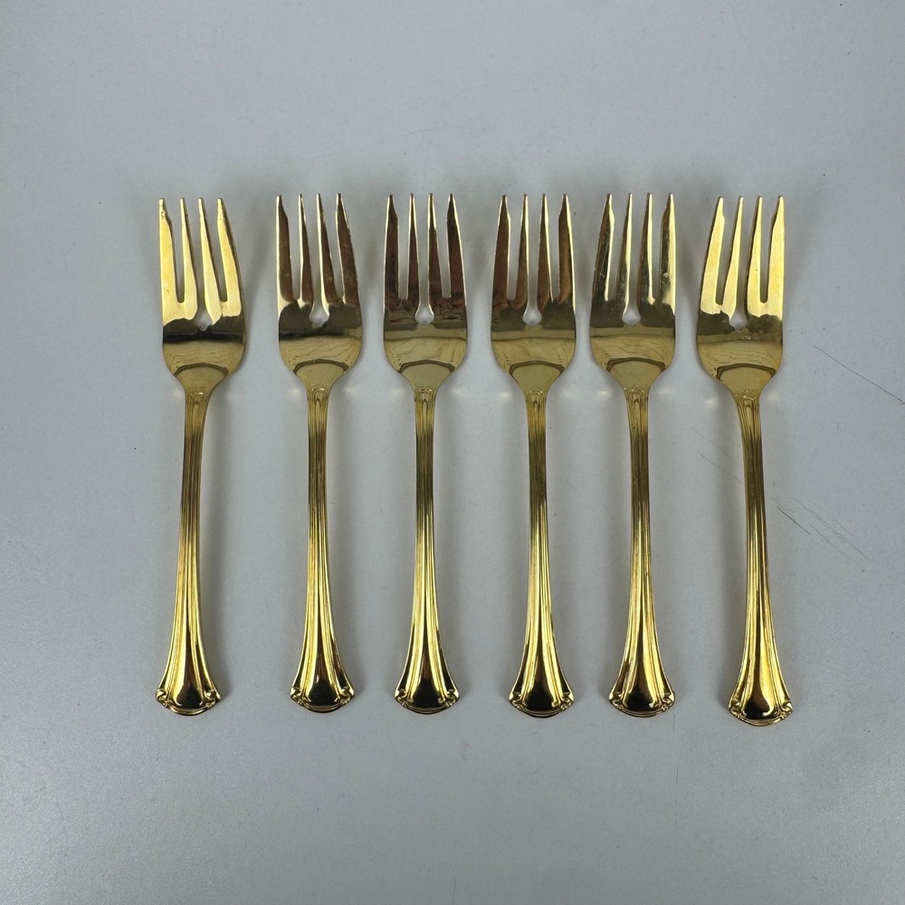 Vtg Royal Gallery Gold Plated Seafood Cocktail Forks Set 6 Japan Fluted Handle‎